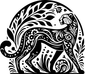 cheetah silhouette flowers ornament decoration, floral vector design