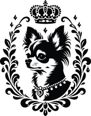 Obraz premium chihuahua dog silhouette flowers ornament decoration, floral vector design