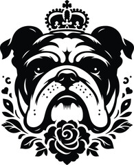 bulldog dog silhouette flowers ornament decoration, floral vector design