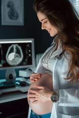 Caucasian woman undergoes pregnancy ultrasound at hospital.
