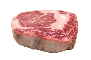 raw rib eye steak from marbled beef, isolated