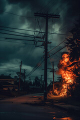 Fototapeta premium burning building, heat of flames.