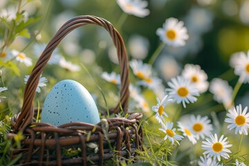 Happy Easter Eggs Basket form. Bunny in flower easter meadow decoration Garden. Cute hare 3d Rose Dawn easter rabbit spring illustration. Holy week Celebration card wallpaper full of cheer