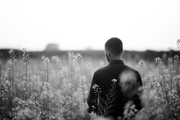 Fototapeta premium person in the mustard field 