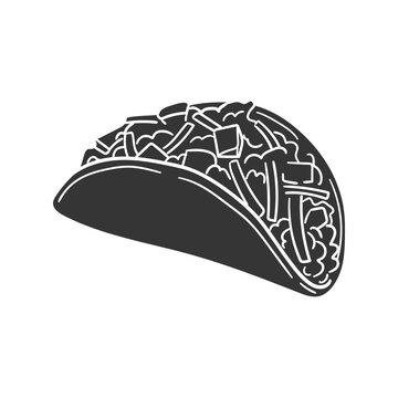 Taco Icon Silhouette Illustration. Mexican Food Vector Graphic Pictogram Symbol Clip Art. Doodle Sketch Black Sign.