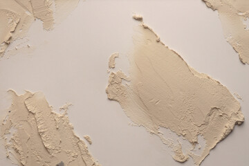 Art oil and acrylic smear blot canvas painting stucco wall. Abstract white, beige color stain brushstroke modeling clay relief grain texture background
