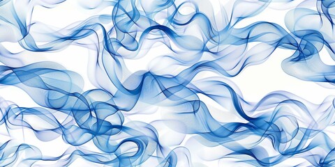 Seamless pattern. Illustration of wavy creatures in blue and white, , interlaced figures, modern themes, repetitive abstract ink, spilled liquid fog magic effect.