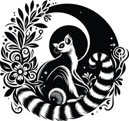 lemur, silhouette flowers ornament decoration, floral vector design