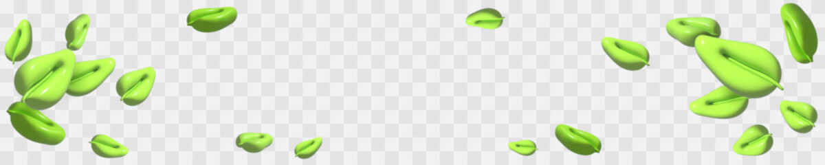 Vector 3d render leaves, isolated on transparent background. Plants banner. Nature, healthcare, herbal, organic, eco, bio. Vector illustration for postcard, icons, poster, banner, web, design, arts