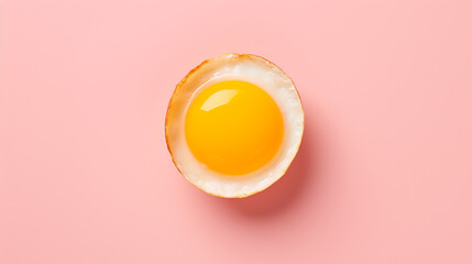 One fried egg on pink background. Top view. Minimal food concept - obrazy, fototapety, plakaty