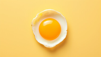 One fried egg on yellow background. Top view. Minimal food concept