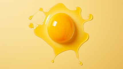 Egg in yellow splashing on plain background. Top view