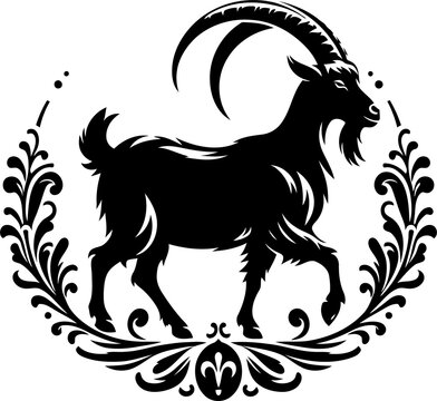recommend clip art: goat silhouette flowers ornament decoration, floral vector design