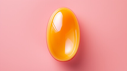 Unusual yellow egg-shaped capsule on a pink background