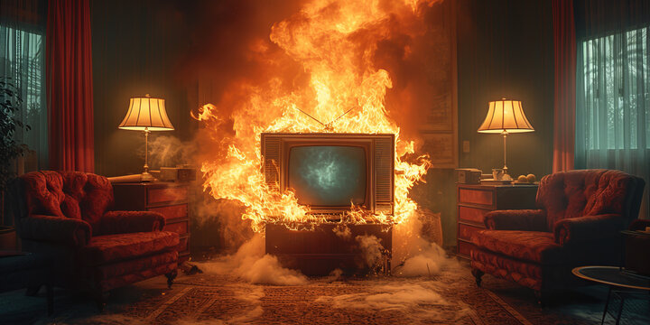 retro television on fire