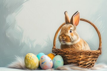 Happy Easter Eggs Basket Flora. Bunny in flower easter Flower cluster decoration Garden. Cute hare 3d chartreuse easter rabbit spring illustration. Holy week rose petal card wallpaper Silly