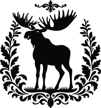 recommend clip art: moose silhouette flowers ornament decoration, floral vector design