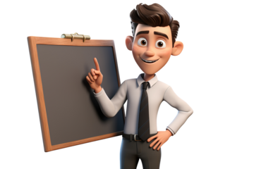 3D Male Teacher with Black Board on Transparent Background, Ai Generated