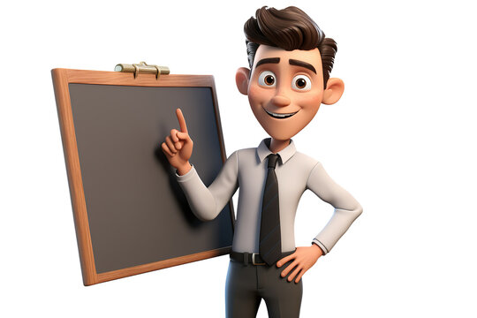 3D Male Teacher with Black Board on Transparent Background, Ai Generated