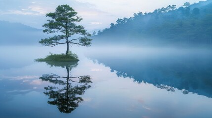 Fototapeta na wymiar The serene beauty of Pang Ung, with the reflection of pine trees mirrored in the still lake waters