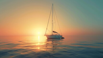 An invigorating scene of a sailing yacht on the ocean at sunrise, capturing the essence of outdoor lifestyle