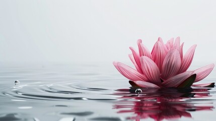 Naklejka na ściany i meble A Zen-inspired image of a delicate lotus flower floating gracefully in water, set against a pristine white background