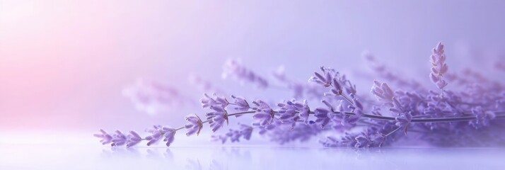 Soothing lavender flowers stretching into a serene purple gradient background, conveying tranquility and beauty