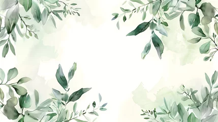 Foto op Plexiglas Seamless watercolor floral pattern. Green leaves and branches composition on white background for wallpapers, postcards, greeting cards, wedding invitations, romantic events © Chelebi