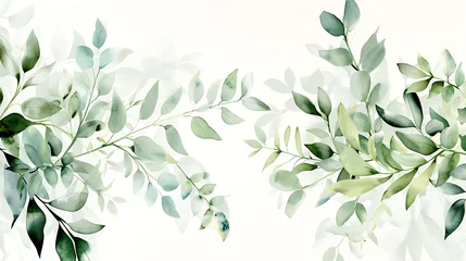 Foto op Plexiglas Seamless watercolor floral pattern. Green leaves and branches composition on white background for wallpapers, postcards, greeting cards, wedding invitations, romantic events © Chelebi