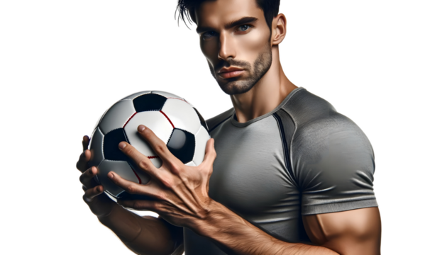 man hold soccer ball isolated on transparent background