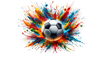 soccer ball splash with colors isolated on transparent background