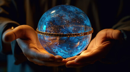 A pair of hands holding a transparent globe