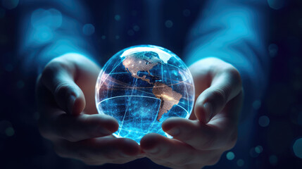 A pair of hands holding a transparent globe