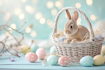 Happy Easter Eggs Basket easter snapdragon. Bunny in flower easter Chicks decoration Garden. Cute hare 3d pattern easter rabbit spring illustration. Holy week 3d art card wallpaper exuberant