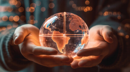 A pair of hands holding a transparent globe