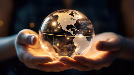 Fototapeta premium A pair of hands holding a transparent globe