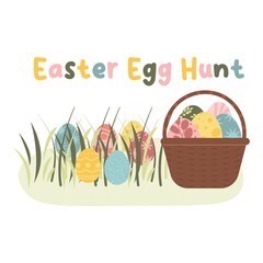 Banner Easter Egg hunt. Flat vector illustration.