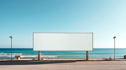 A blank billboard set against a mesmerizing seascape background, showcasing immense potential for captivating advertising, leveraging the breathtaking ocean view for maximum impact.