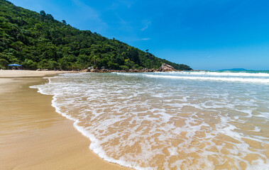 onda e a costa da praia Caravelas  praia Grande cidade de Governador Celso Ramos Santa Catarina...