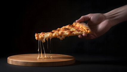 Here's a delicious pepperoni pizza. Lift it up so that the pizza cheese can stretch. It tastes...