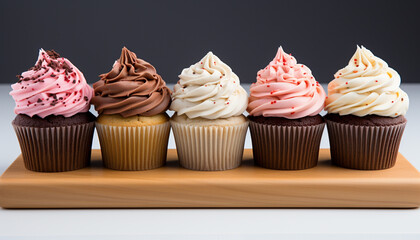 Homemade gourmet cupcakes, a sweet indulgence for birthday celebration generated by AI
