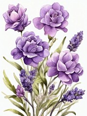 Lavender floral illustration. Watercolor dainty blooms. 