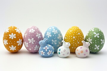 Happy Easter Eggs Basket Joy. Bunny in flower easter Pattern decoration Garden. Cute hare 3d Architectural easter rabbit spring illustration. Holy week community event card wallpaper Variety