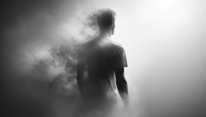 Silhouette of Man Dissolving into Fog