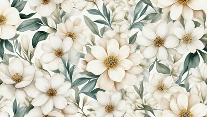 Fototapeta na wymiar Ivory floral illustration. Watercolor soft petals.