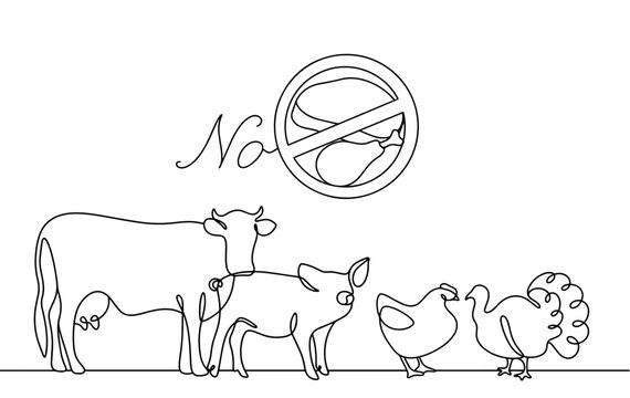 no meat sign with farm animals, line art clip art preview