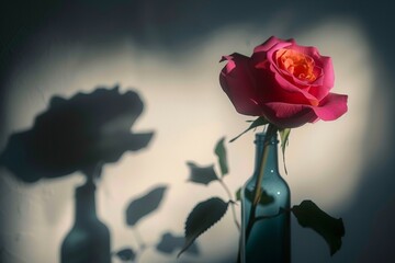 Relationship struggles pink rose shadow portrays loneliness and sadness - obrazy, fototapety, plakaty