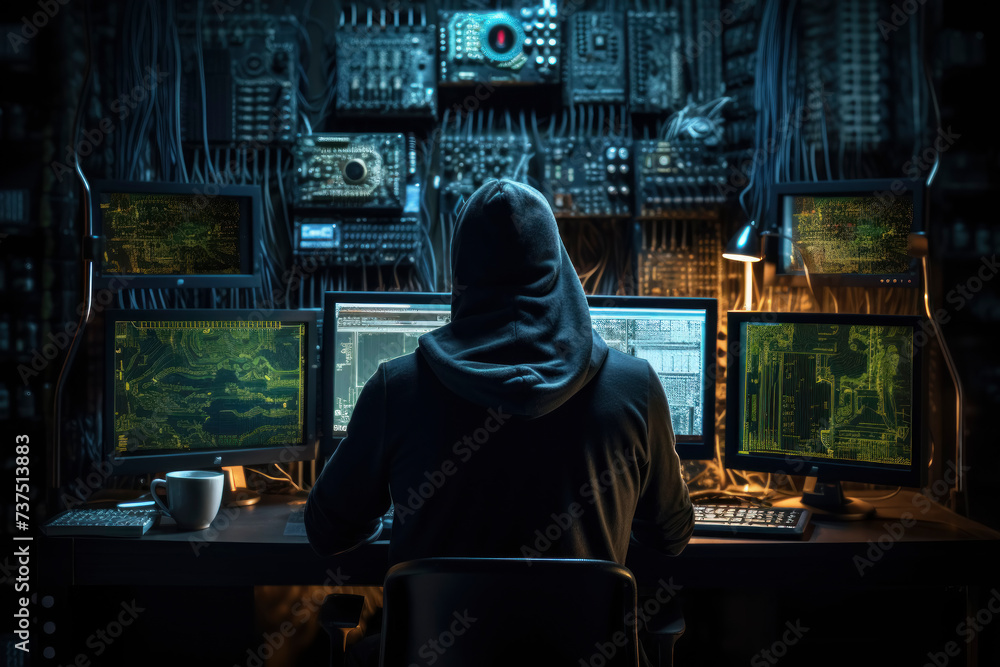 Aufkleber professional hacker in a high-tech cybersecurity center