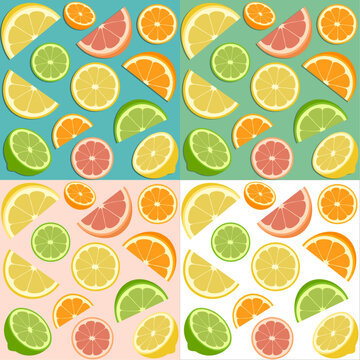 Vector Graphic Four Citrus fruits Seamless Pattern Background