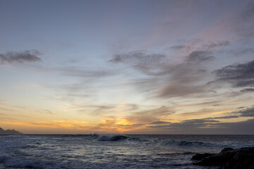 Fototapeta na wymiar After sunset by the ocean and natural bathing pools of Agaete, Gran Canaria, Spain